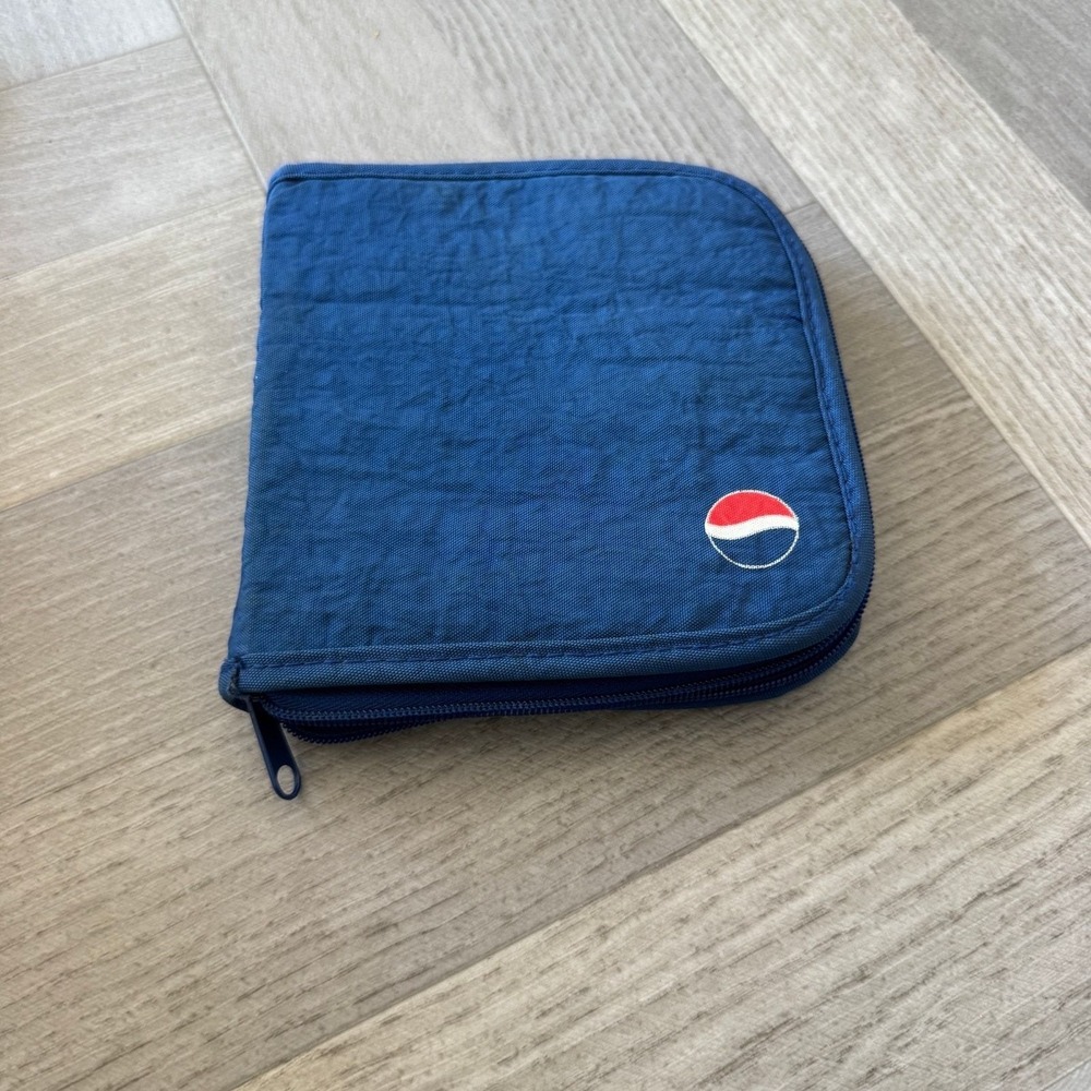 Vintage Pepsi Blue Nylon CD Storage Case Zippered Media Binder‎ Logo Organizer